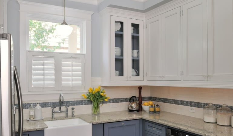 Polywood shutters in a New Brunswick kitchen.